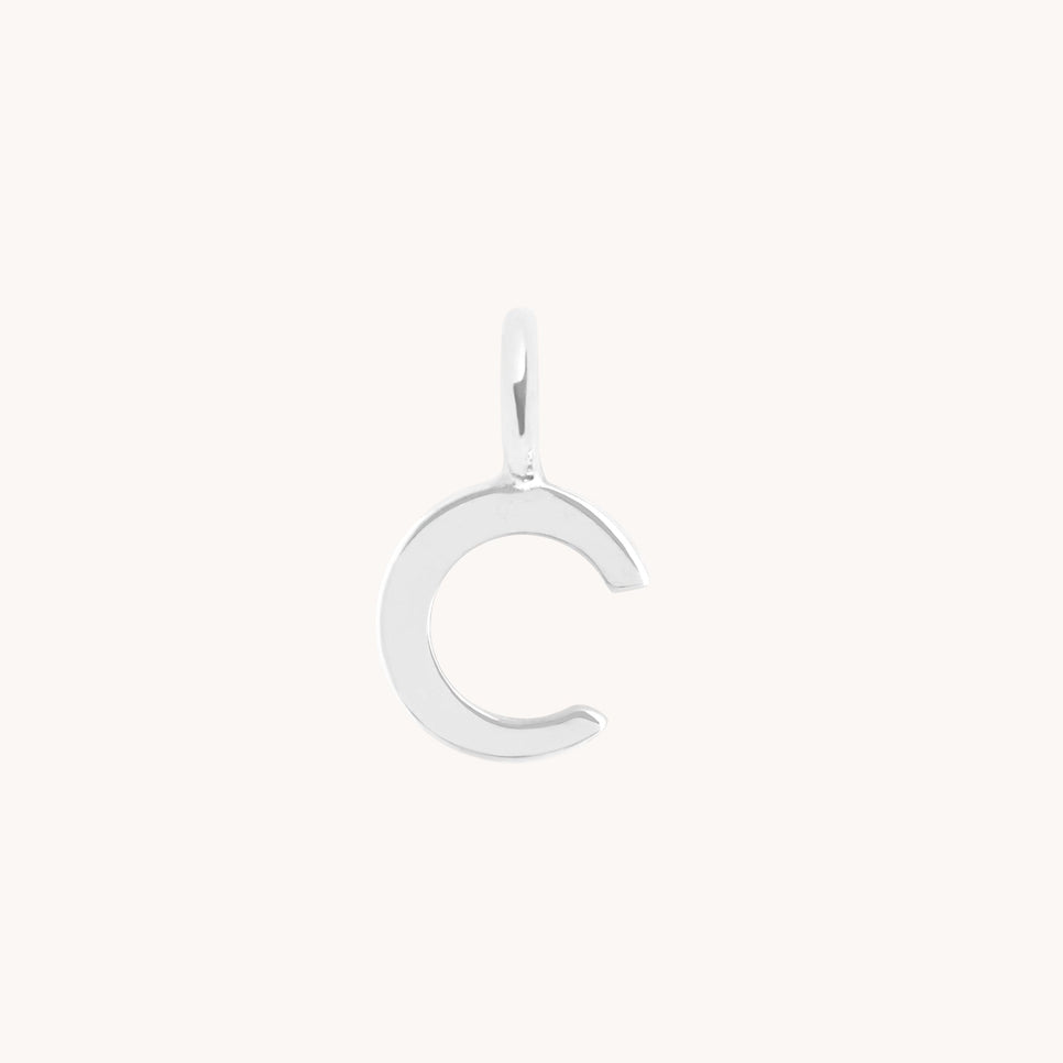 C Initial Charm 9k White Gold