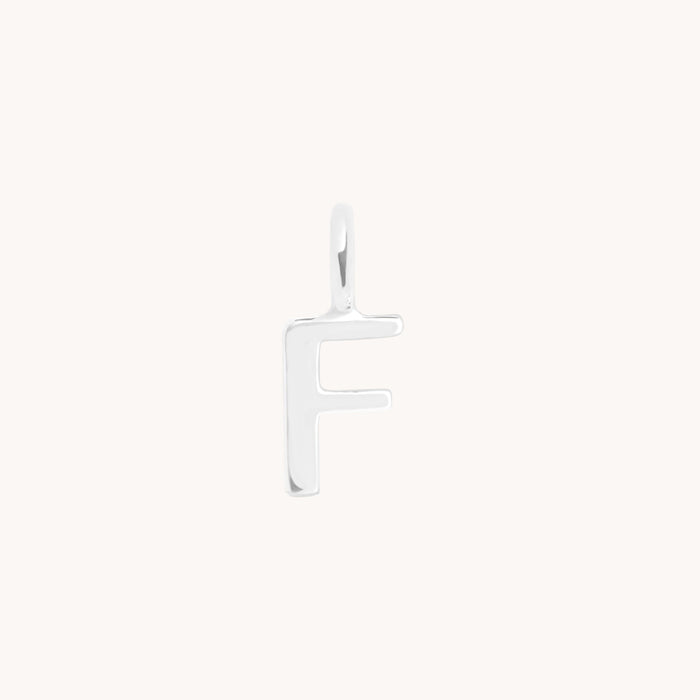 F Initial Charm 9k White Gold