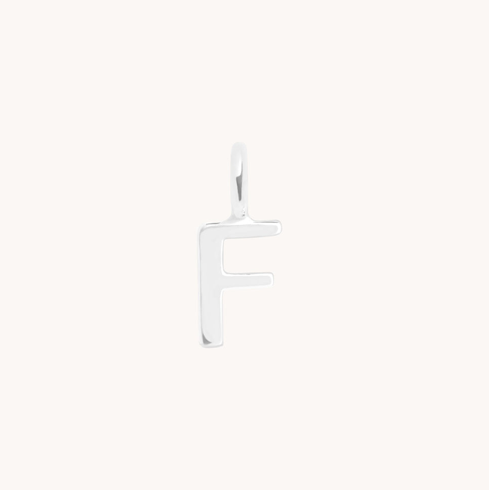 F Initial Charm 9k White Gold