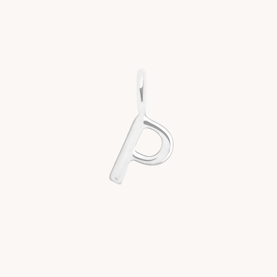 P Initial Charm 9k White Gold