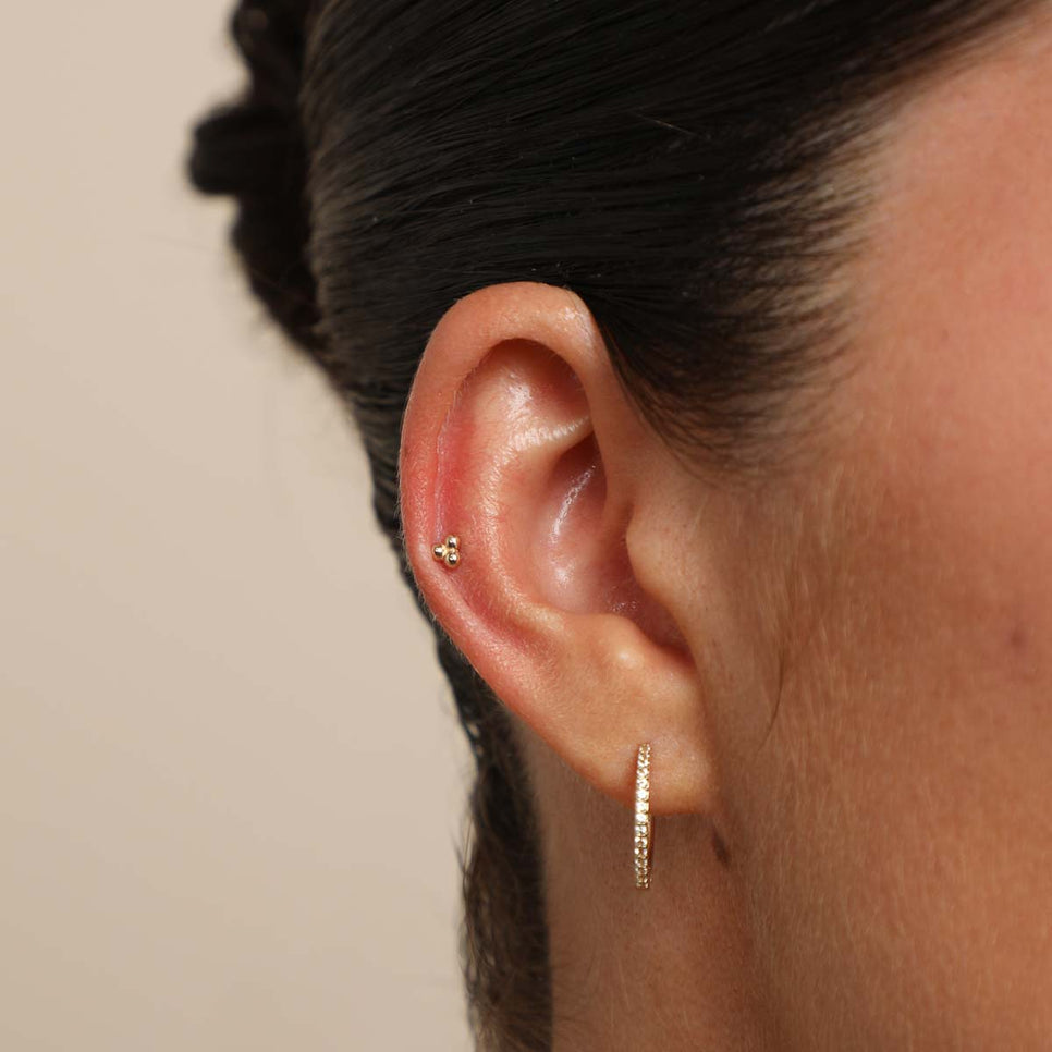 Triple Beaded Piercing Stud in Solid Gold