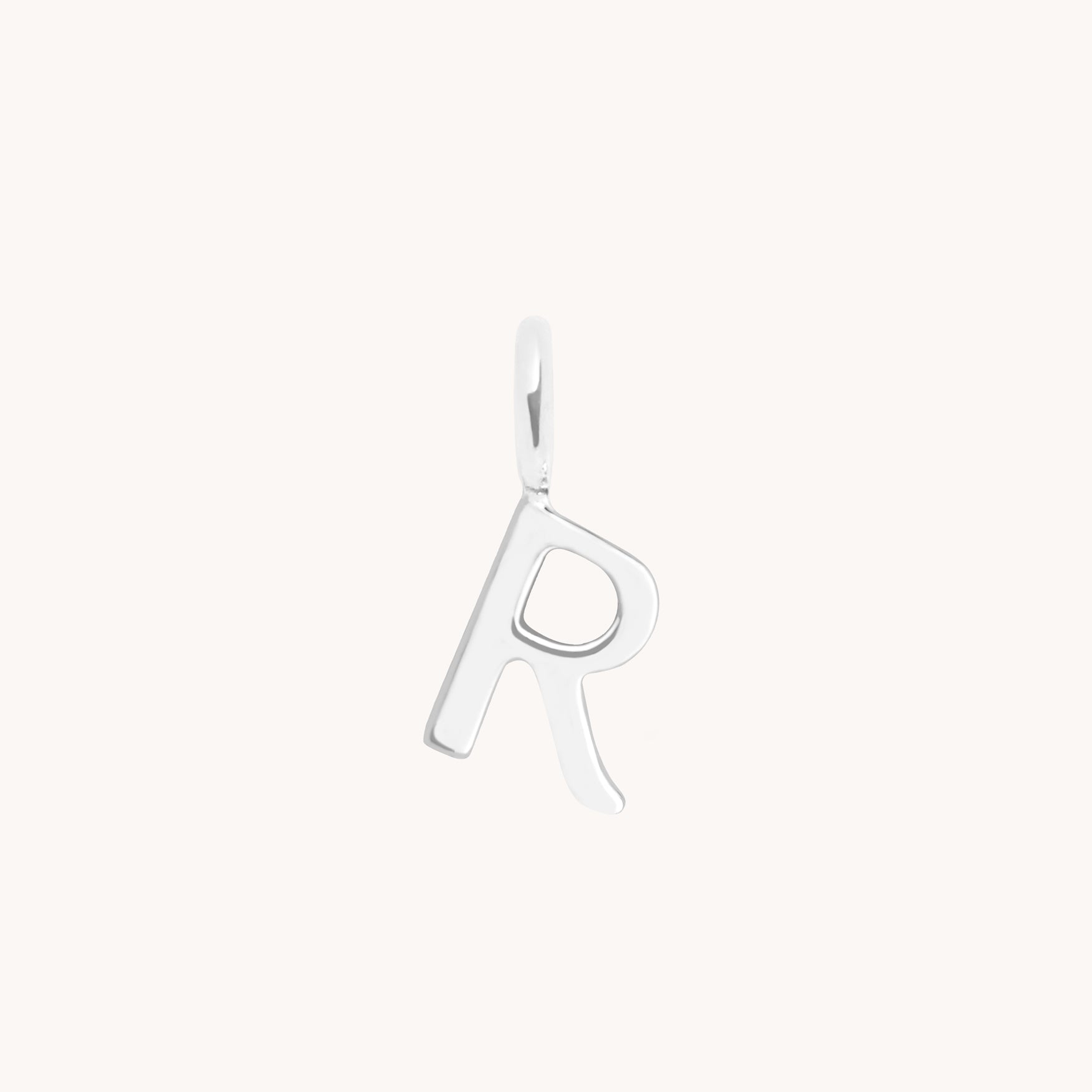 R Initial Charm 9k White Gold