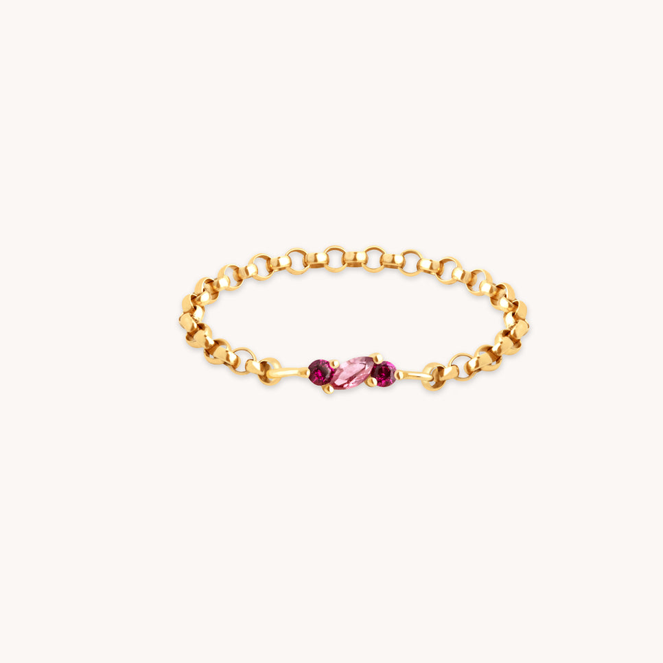 Pink Tourmaline Chain Ring in Solid Gold