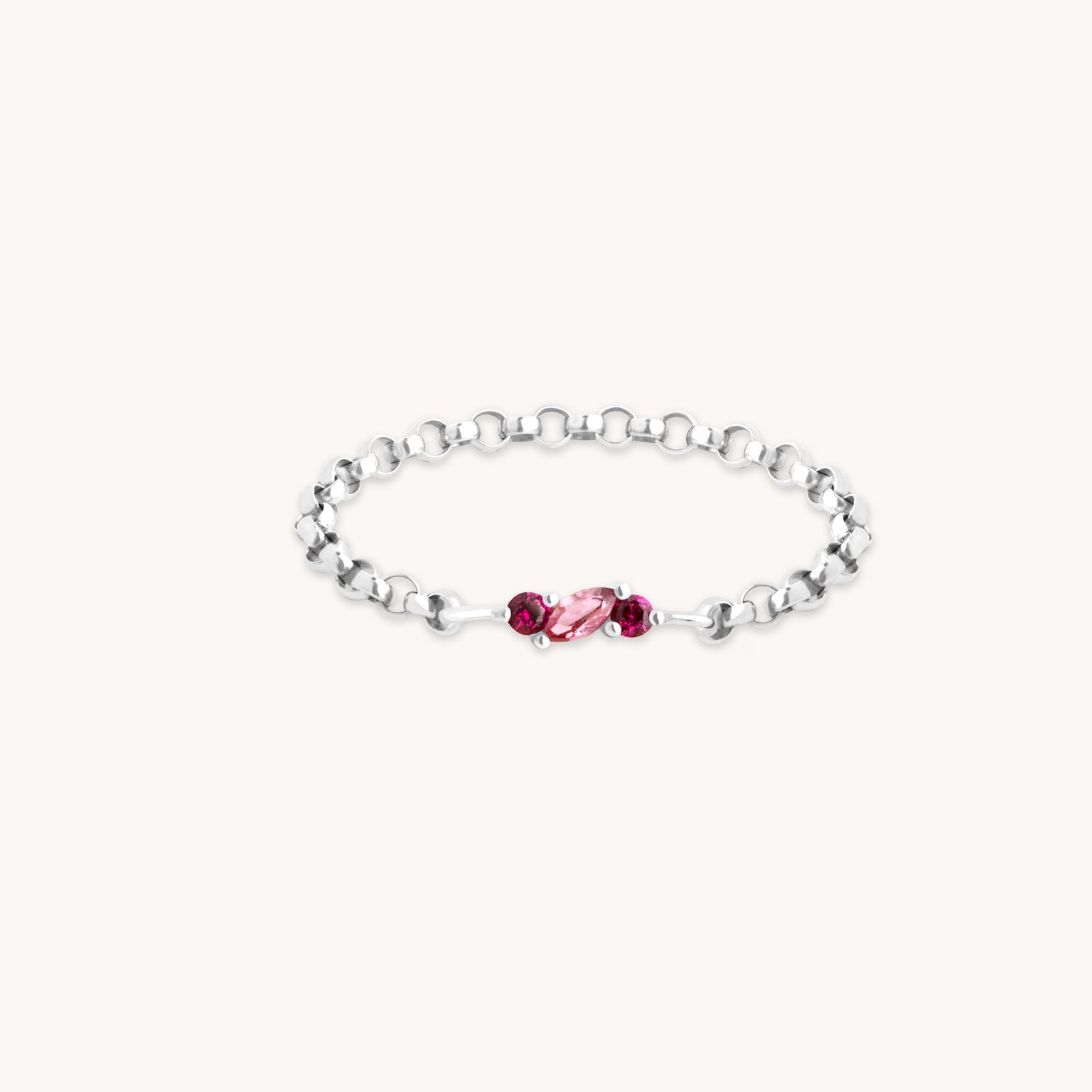 Pink Tourmaline Chain Ring in Solid White Gold