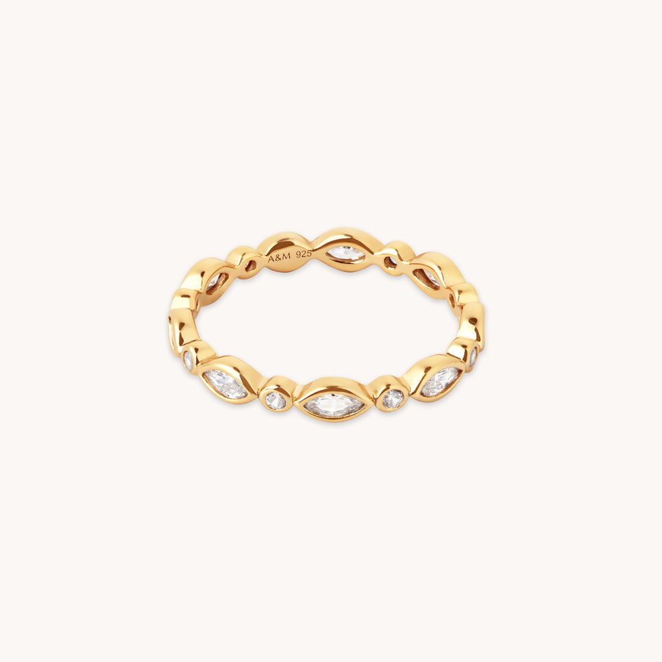 18k Gold Plated Jewellery - Navette Crystal Band Ring in Gold - Band Ring - Astrid &amp; Miyu