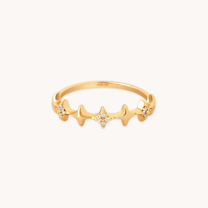 Cosmic Star Stacking Ring in Gold