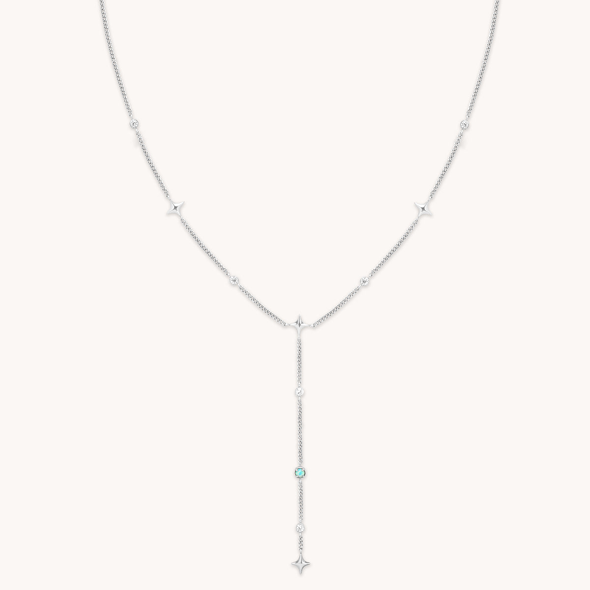 Cosmic Star Opal Lariat Necklace in Silver