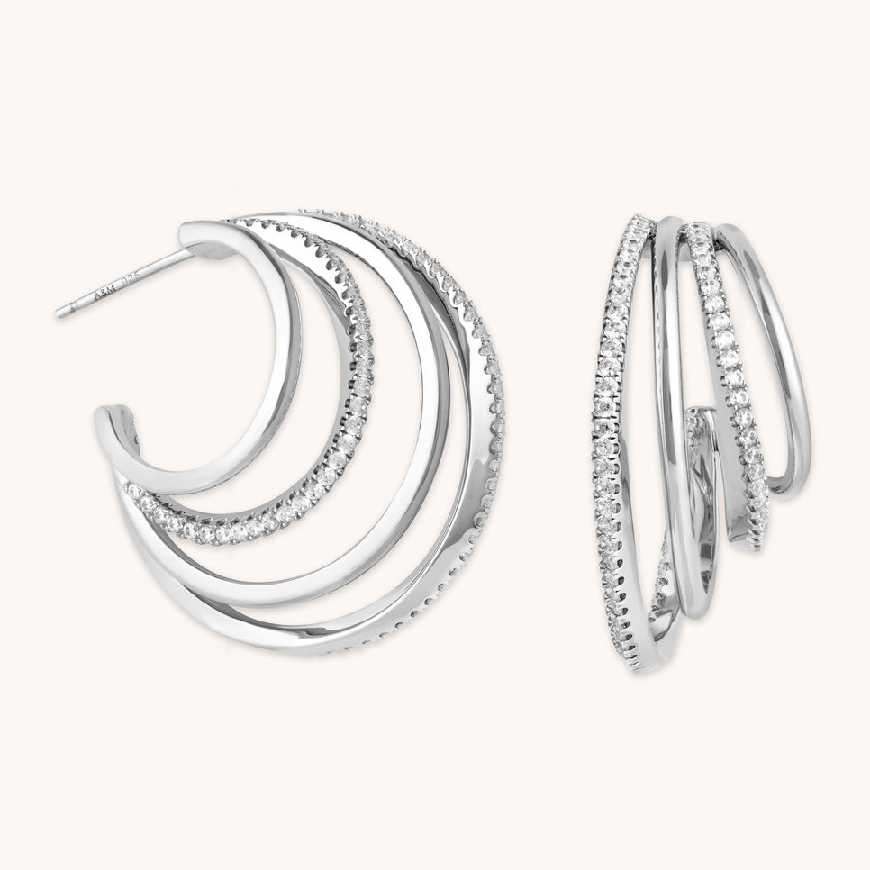 Orbit Crystal Hoops in Silver