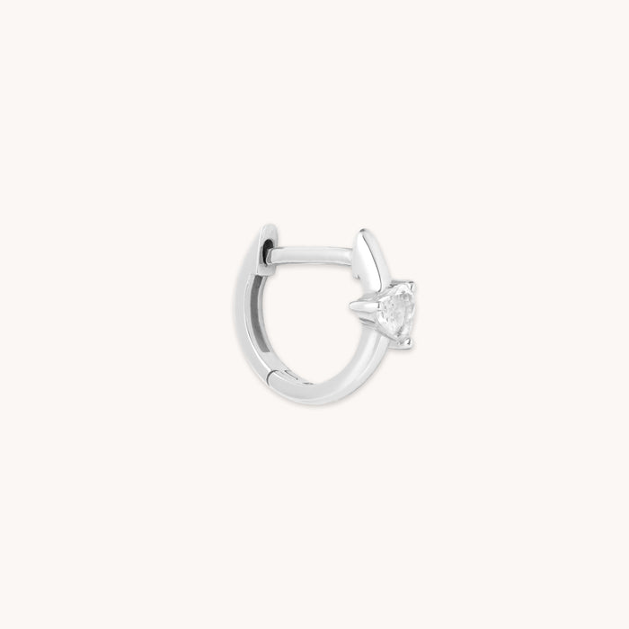 Heart Gem Piercing Hoop in Solid White Gold