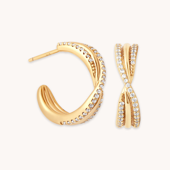 Twist Pavé Hoops in Gold