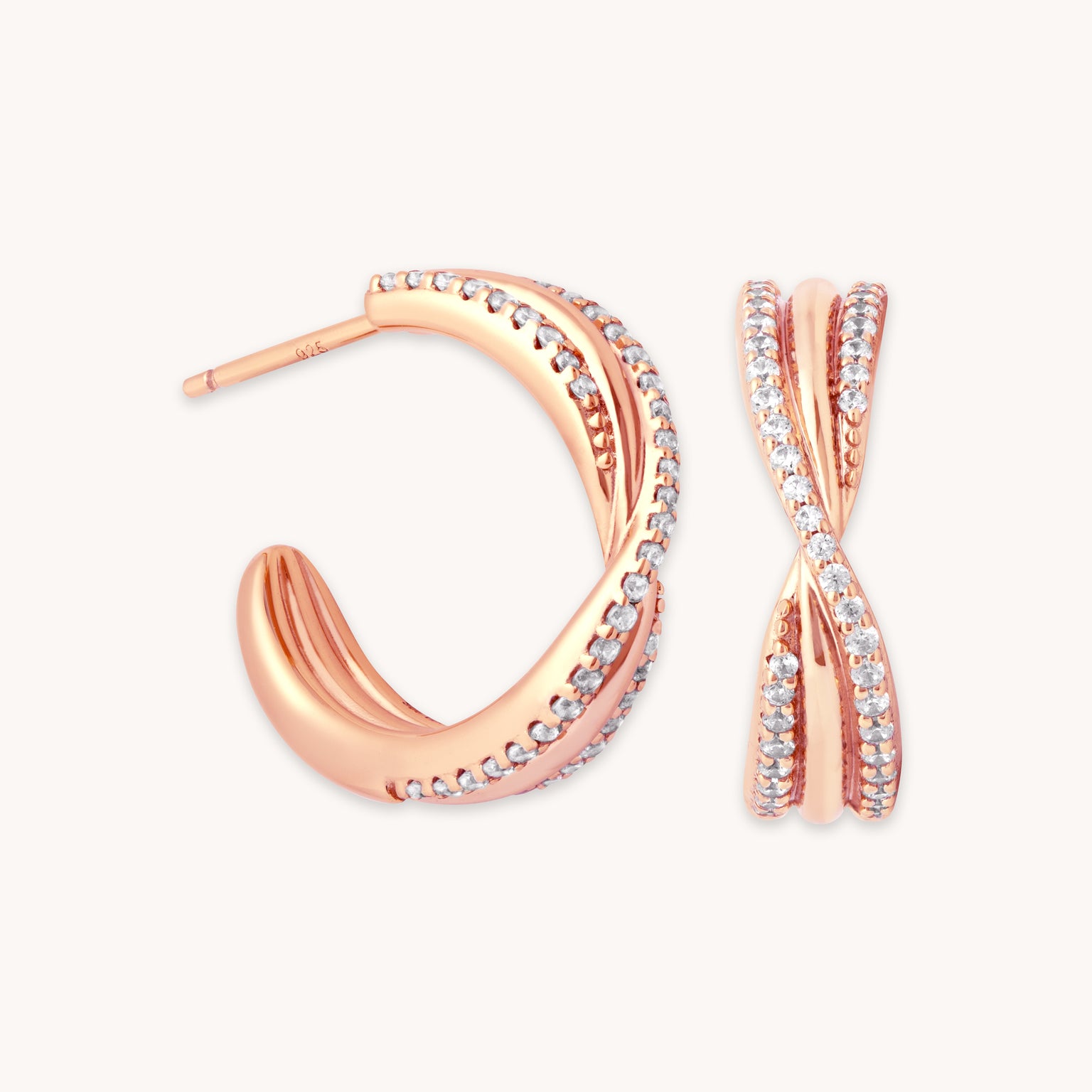 Twist Pavé Hoops in Rose Gold