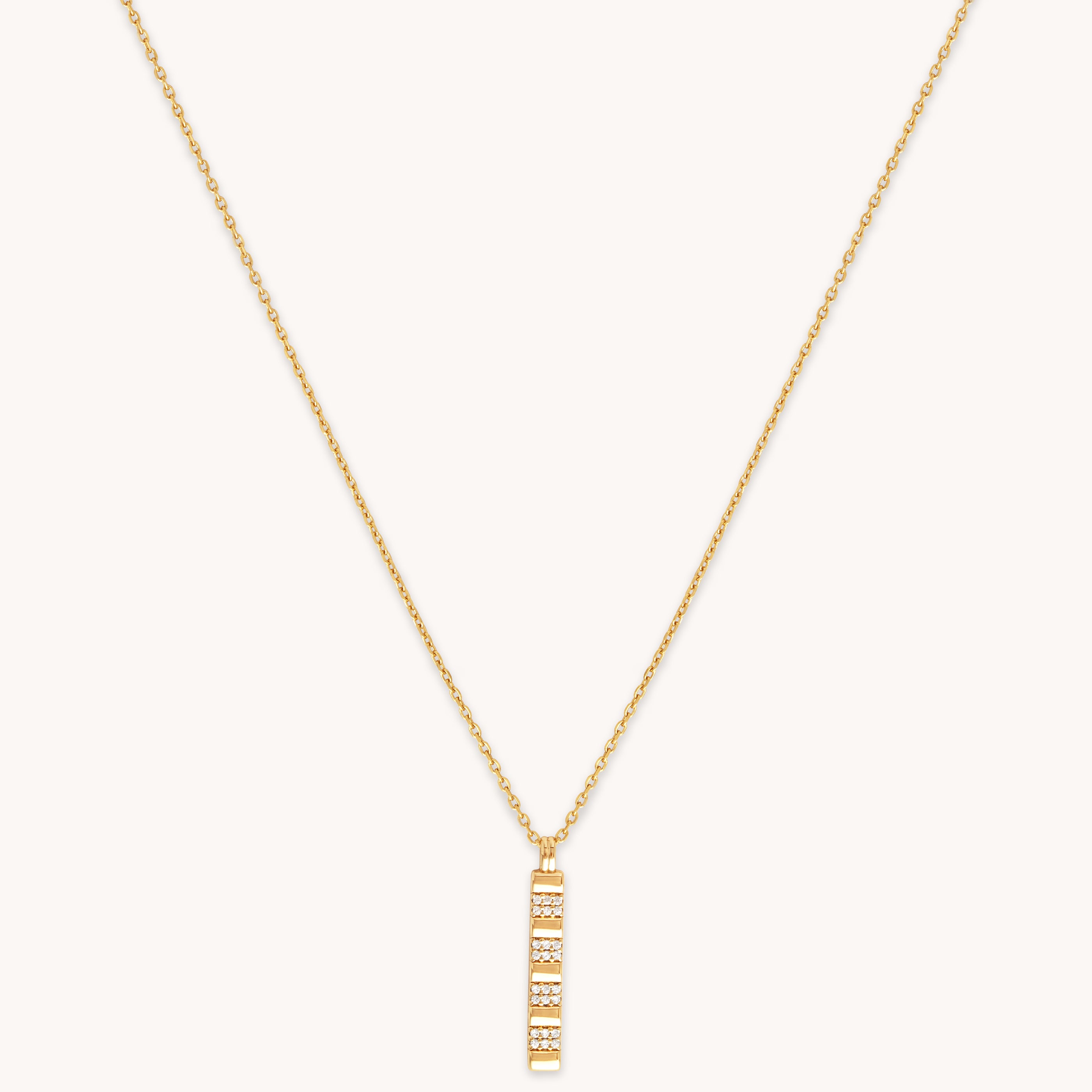 Pleated Crystal Pendant Necklace in Gold