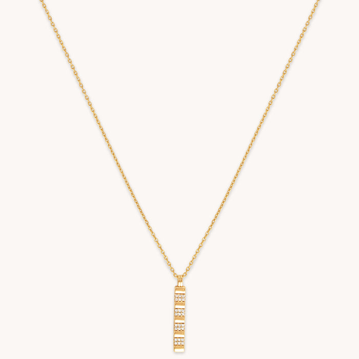 Pleated Crystal Pendant Necklace in Gold