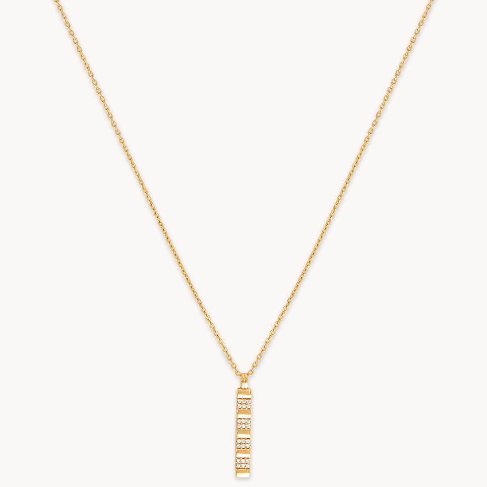 Pleated Crystal Pendant Necklace in Gold