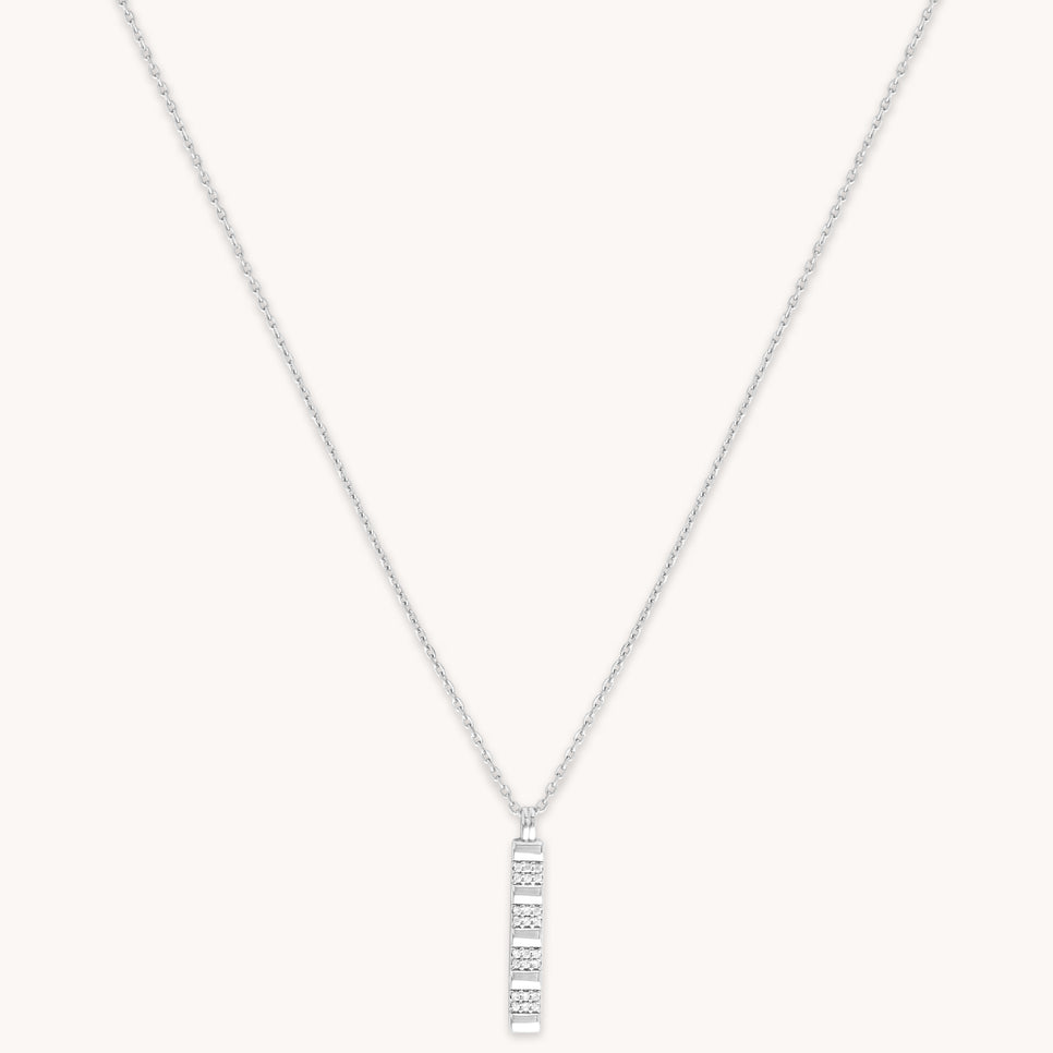 Pleated Crystal Pendant Necklace in Silver