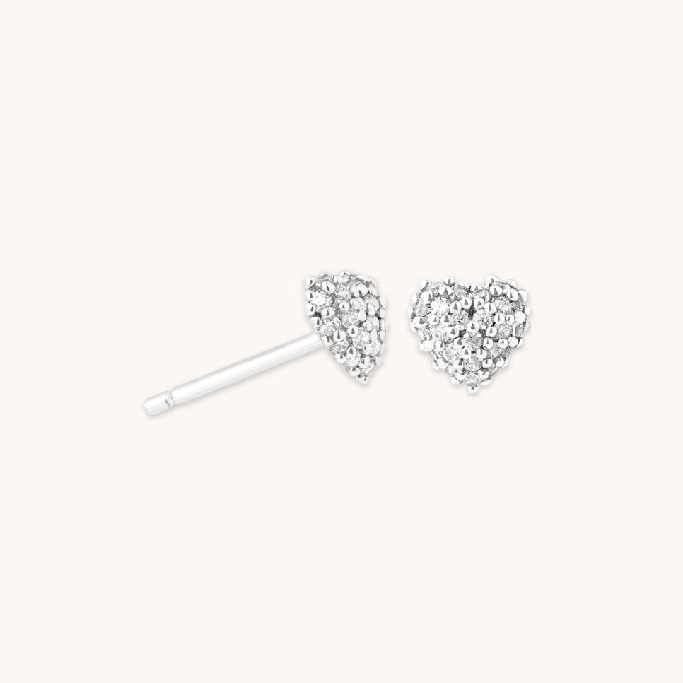 Heart Pave Stud Earrings in Silver