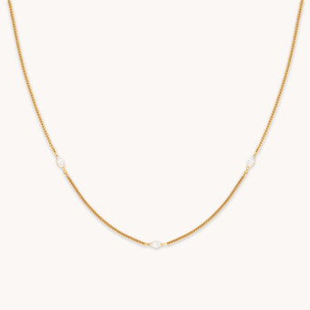 Station Navette Crystal Necklace in Gold