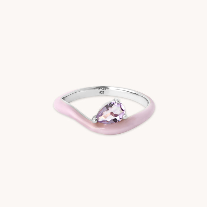 Amethyst Enamel Wave Ring in Silver