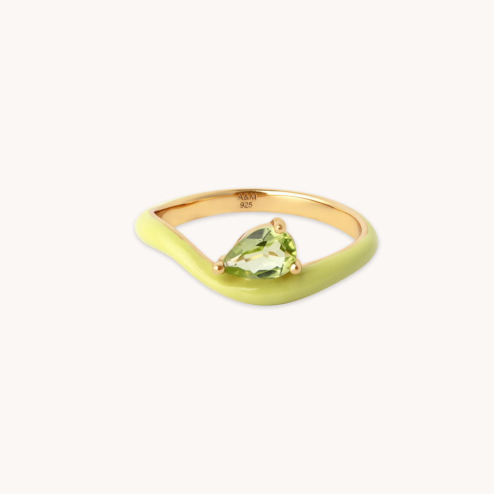 Olivine Enamel Wave Ring in Gold