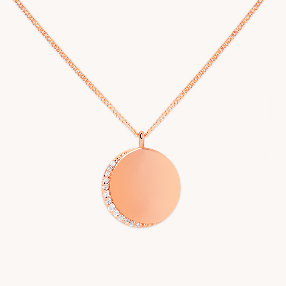 CRYSTAL CRESCENT PENDANT NECKLACE IN ROSE GOLD CUT OUT