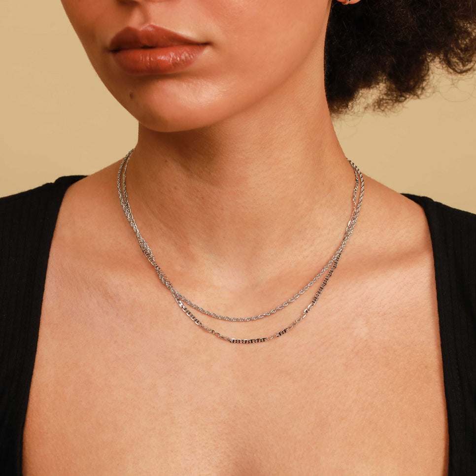 Duo Chain Necklace in Silver worn