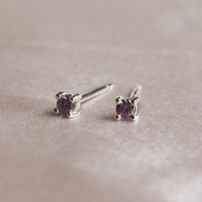 Birthstone Stud Earrings In Silver - February Birthstone Stud Earrings in Silver with Amethyst CZ - Stud Earrings - Astrid &amp; Miyu