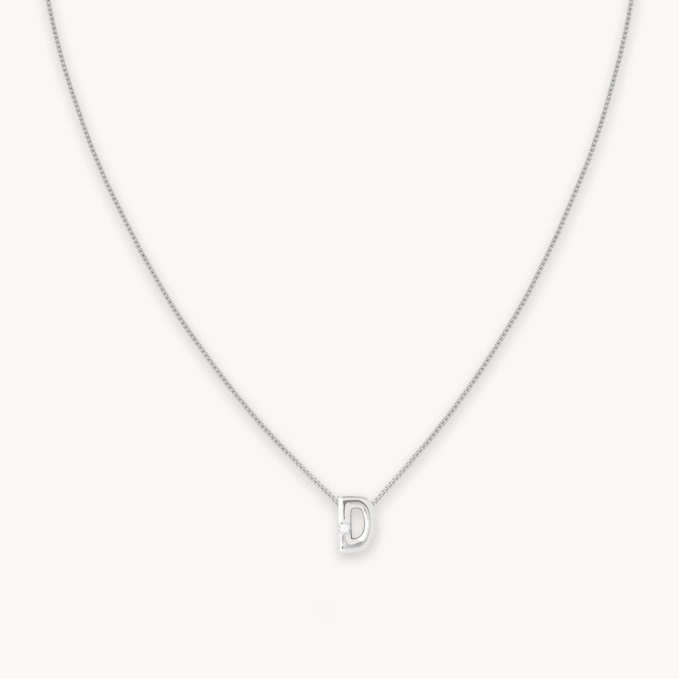 D Initial Pendant Necklace in Silver