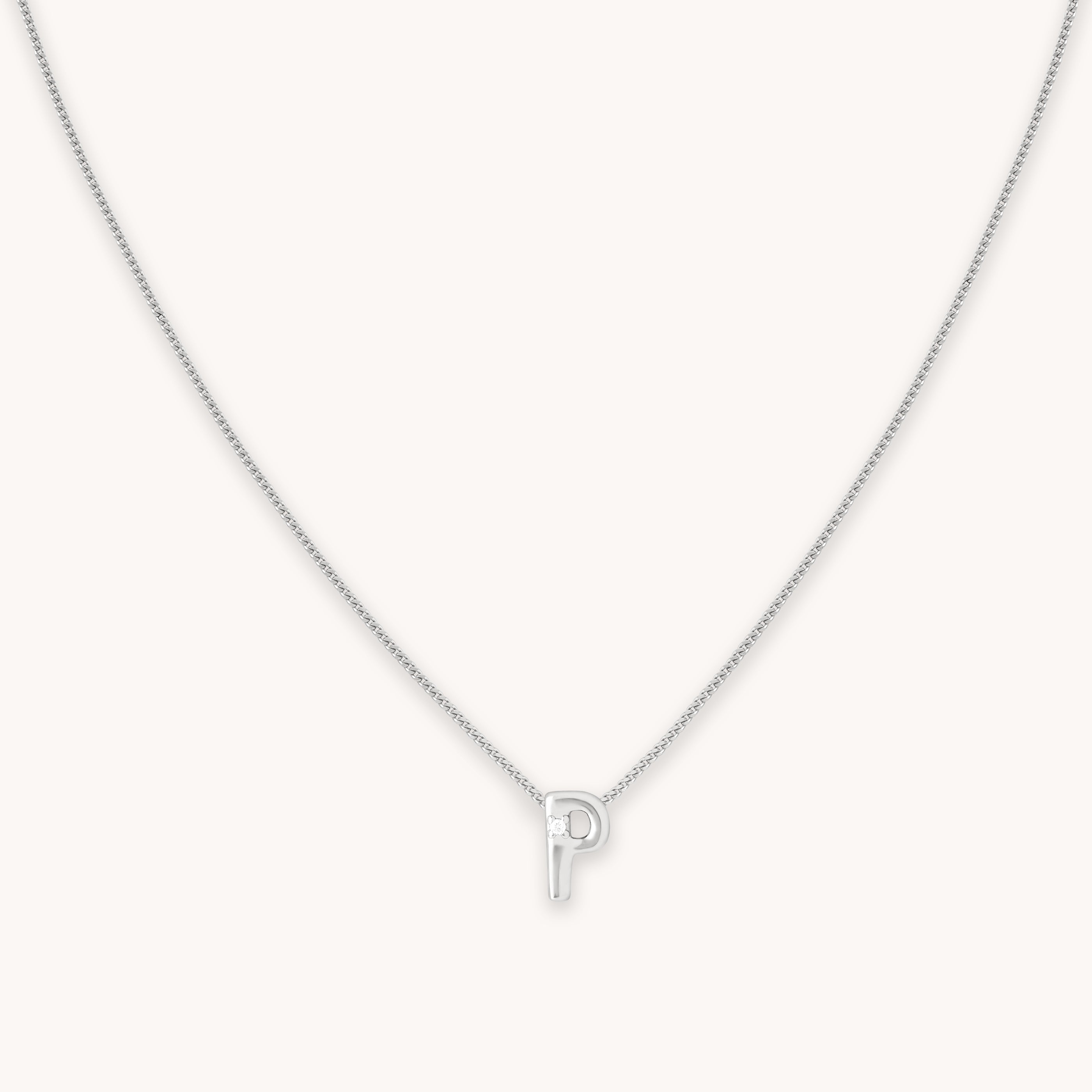 P Initial Pendant Necklace in Silver