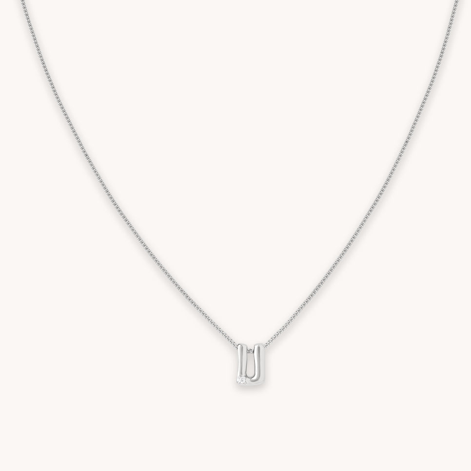 U Initial Pendant Necklace in Silver