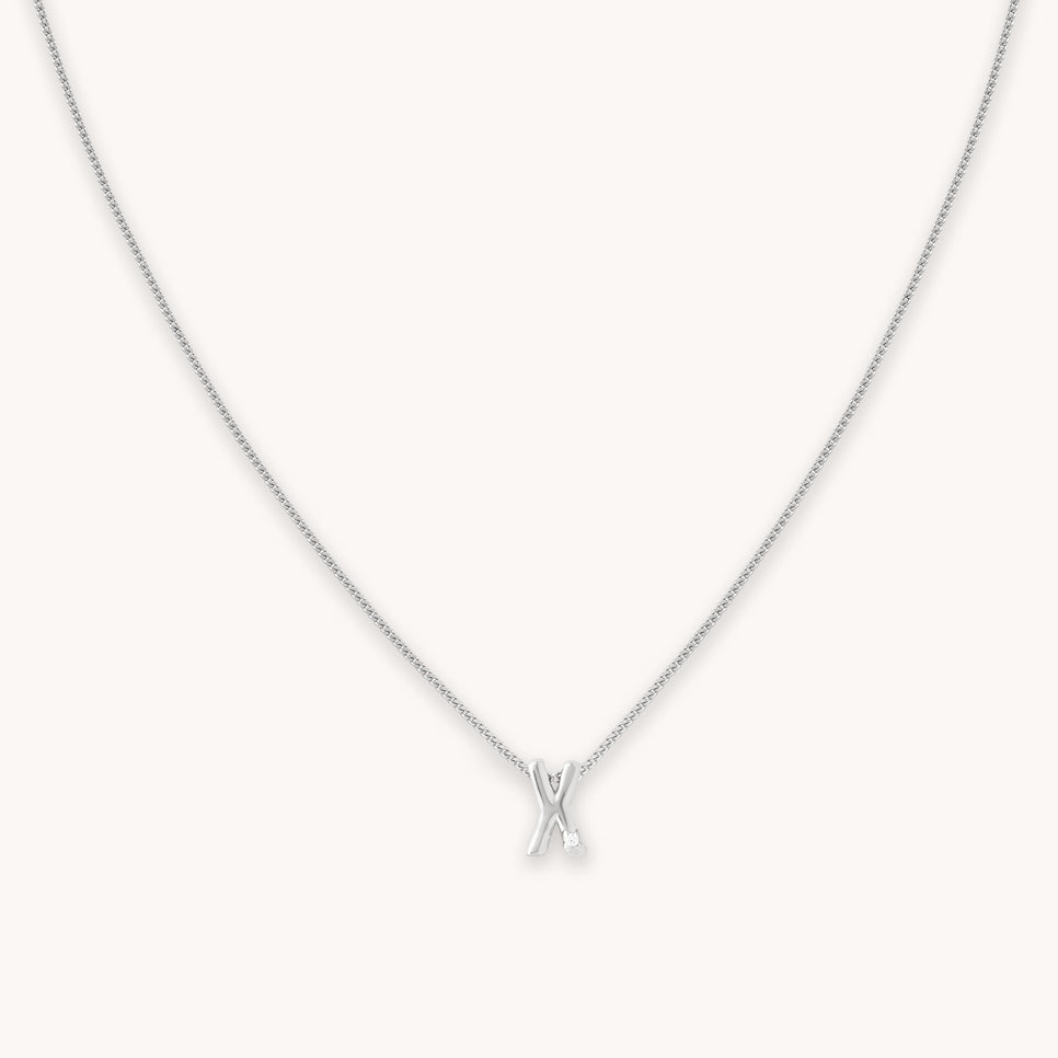 X Initial Pendant Necklace in Silver