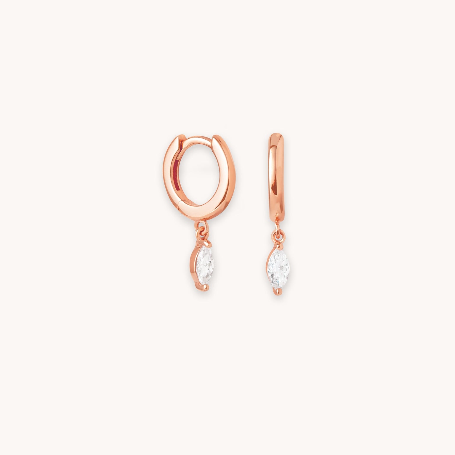 Navette Charm Huggies in Rose Gold