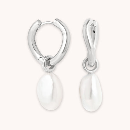 Pearl Charm Silver Hoops | Astrid & Miyu Earrings