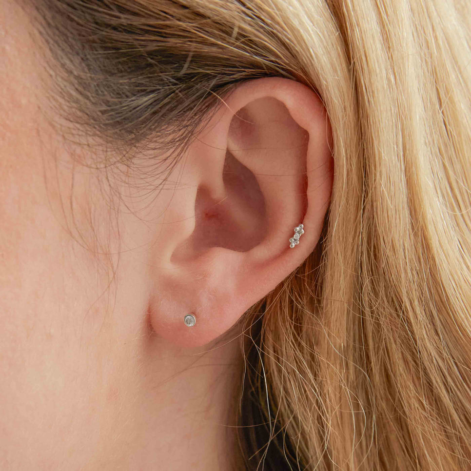 Solid White Gold Crystal Beaded Piercing Stud