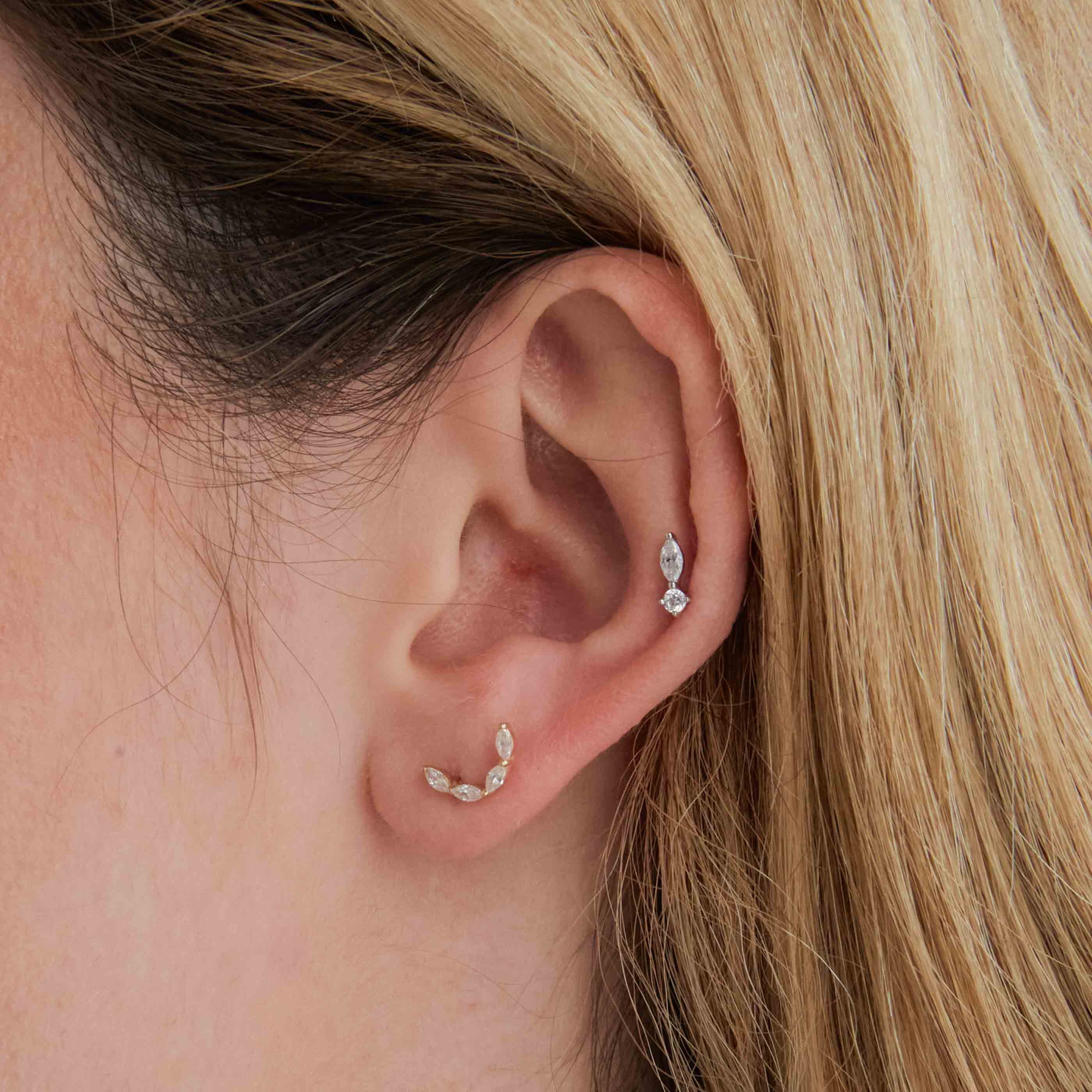 Solid Gold Crystal Curved Piercing Stud | Astrid & Miyu Earrings