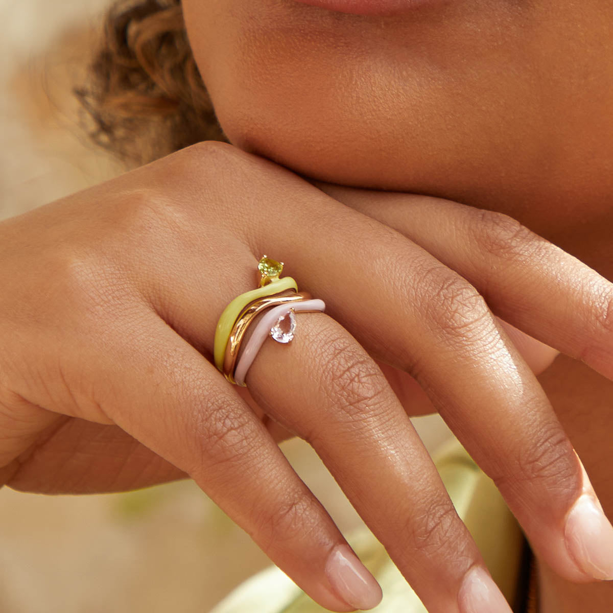 Amethyst Enamel Wave Ring in Gold