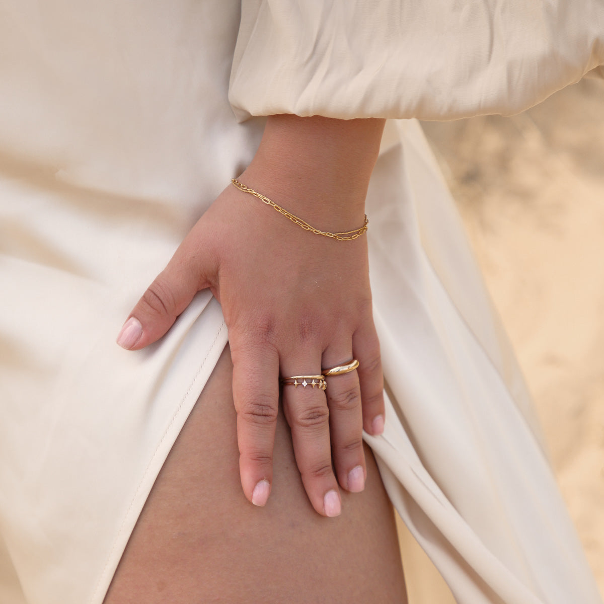 Cosmic Star Stacking Ring in Gold worn