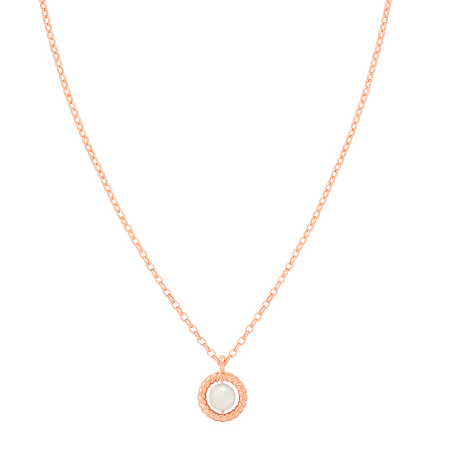 Rope & Pearl Pendant Necklace in Rose Gold