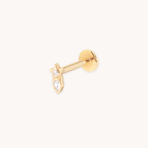 SOLID GOLD CRYSTAL STAR PIERCING STUD