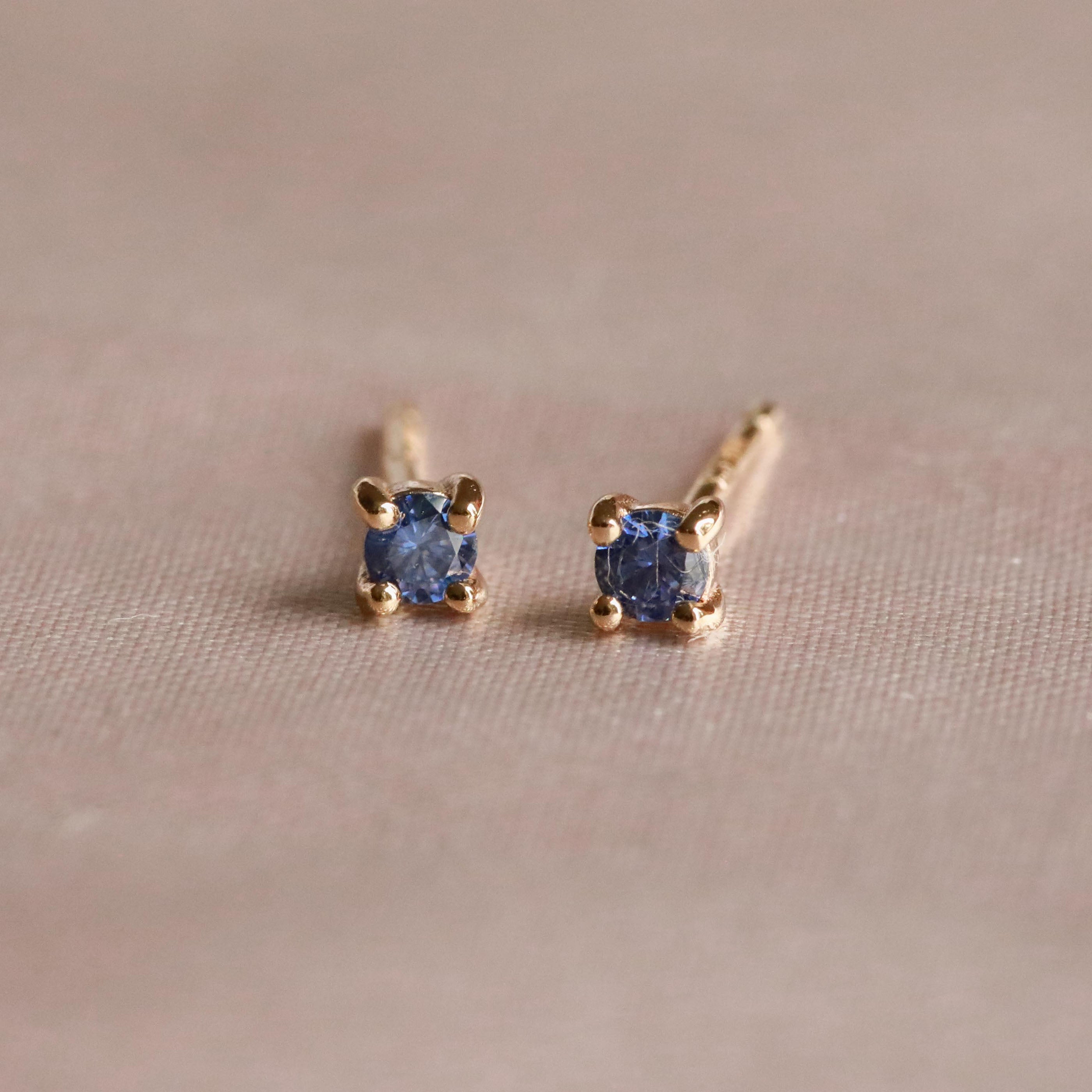 September Birthstone Stud Earrings in Gold with Sapphire CZ