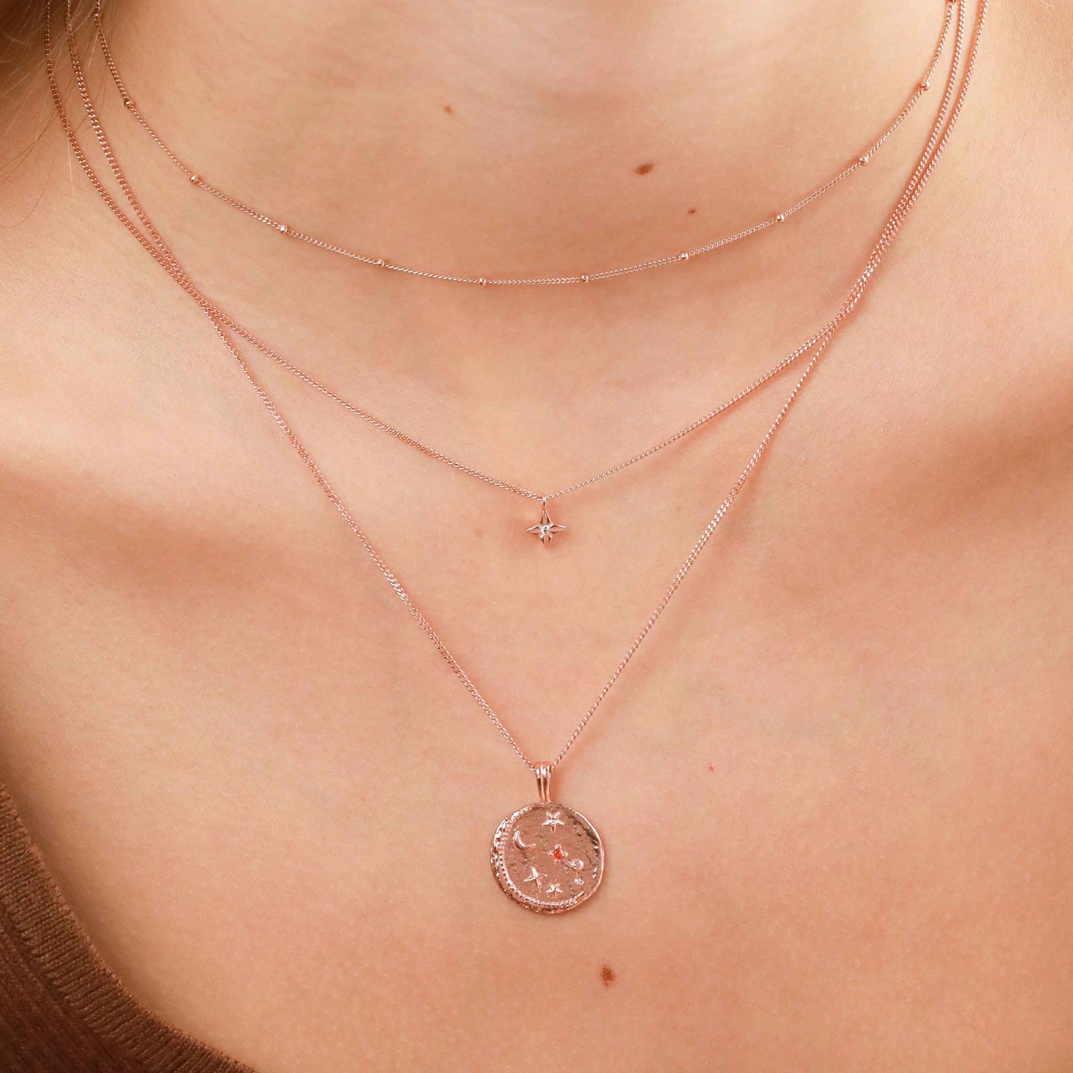 Aries Zodiac Pendant Necklace in Rose Gold