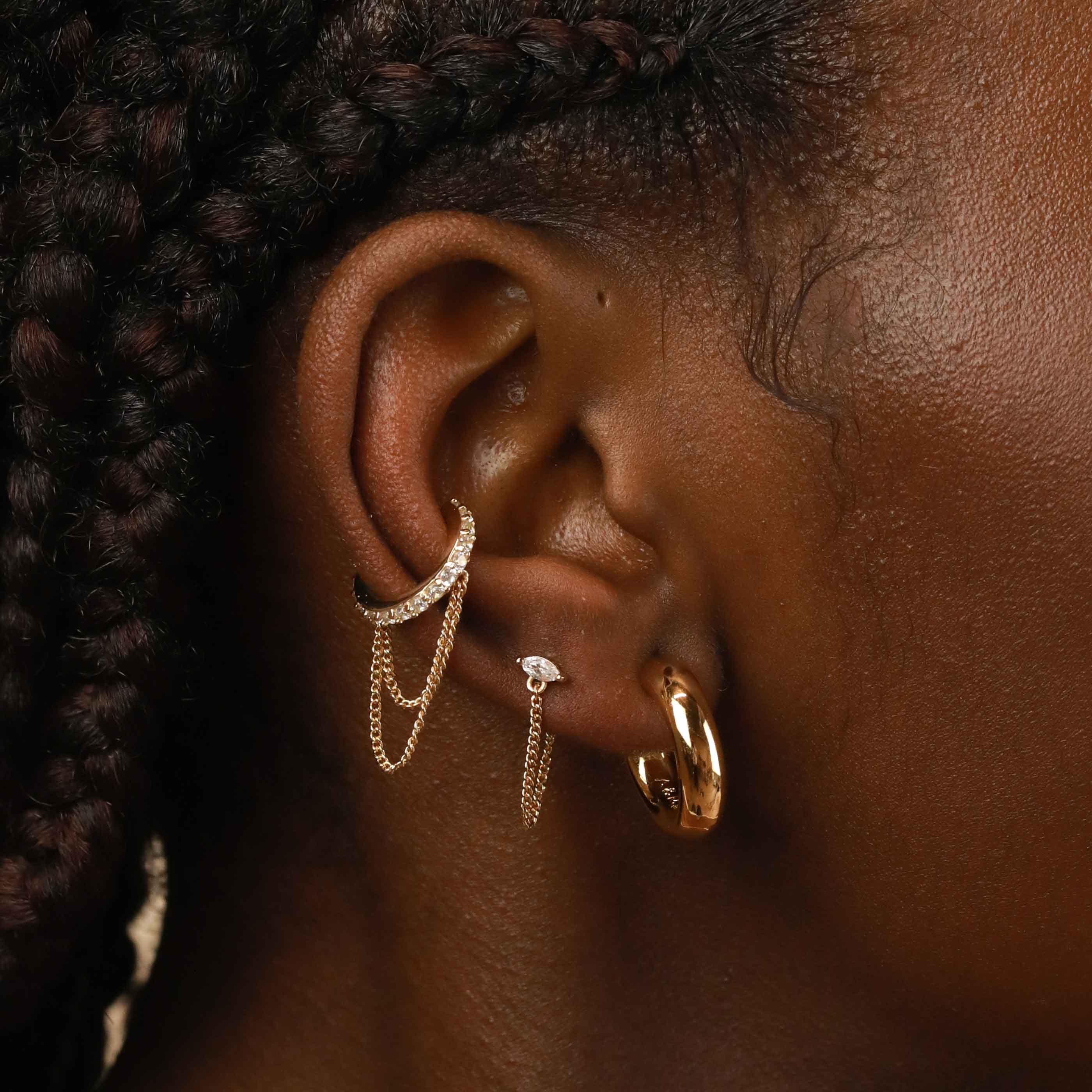 Crystal Chain Gold Ear Cuff | Astrid & Miyu Earrings