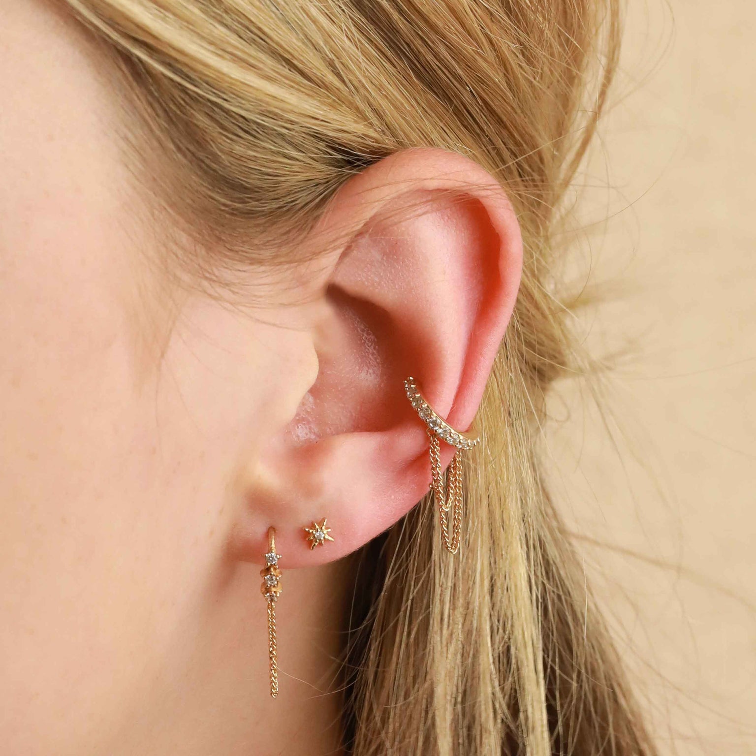 Ear Cuff with Crystal Chain in Gold | Jewellery by Astrid & Miyu