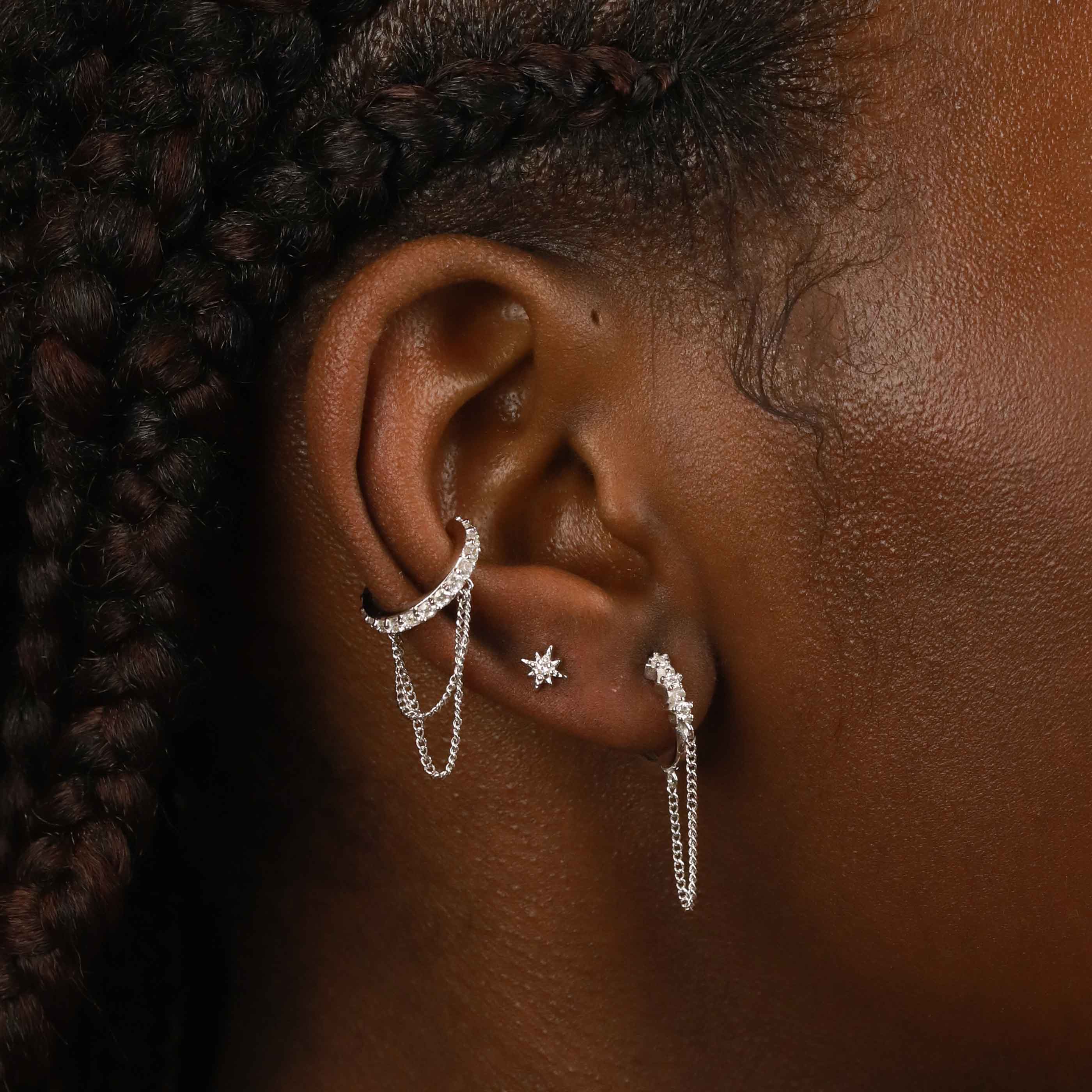 Crystal Chain Silver Ear Cuff | Astrid & Miyu Earrings