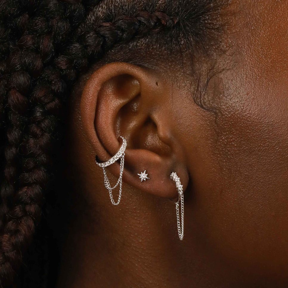 Crystal Chain Ear Cuff in Silver