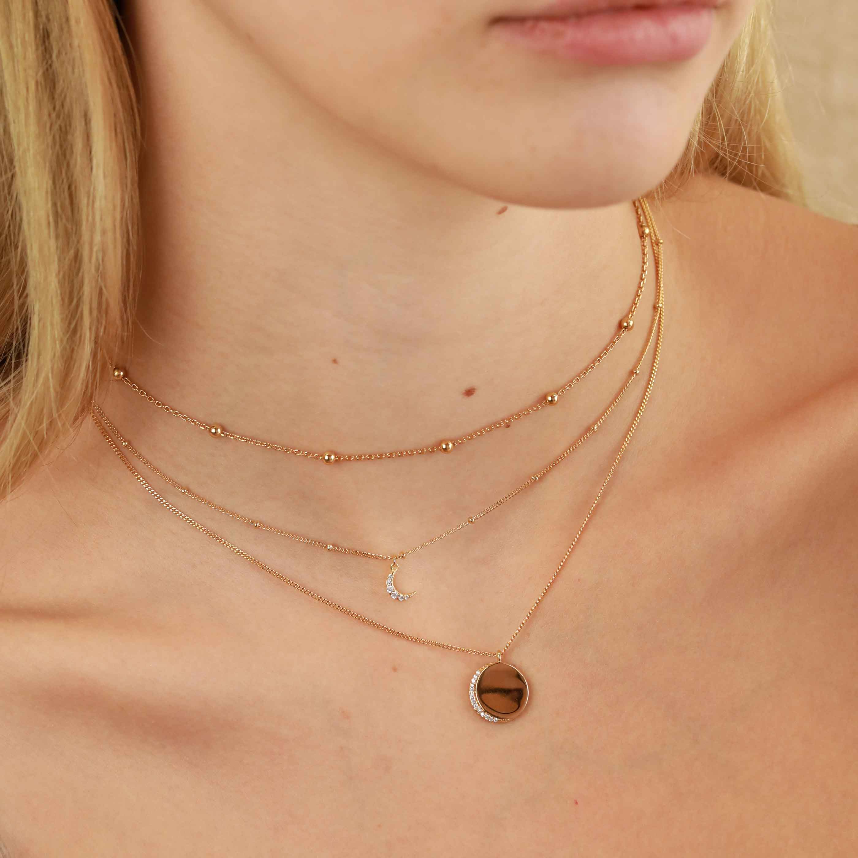 Crystal Crescent Pendant Necklace in Rose Gold