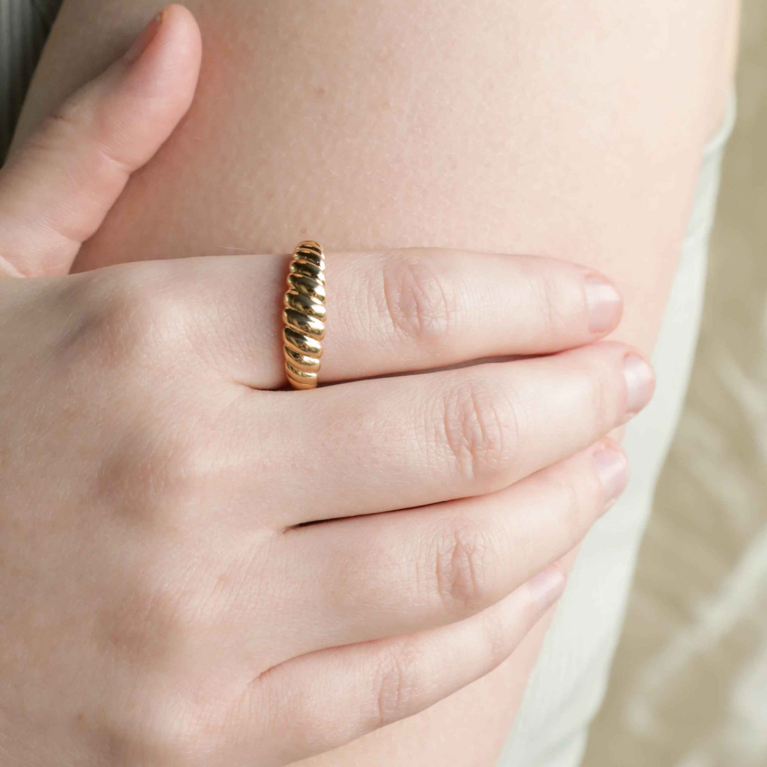 Rope Dome Ring in Gold worn