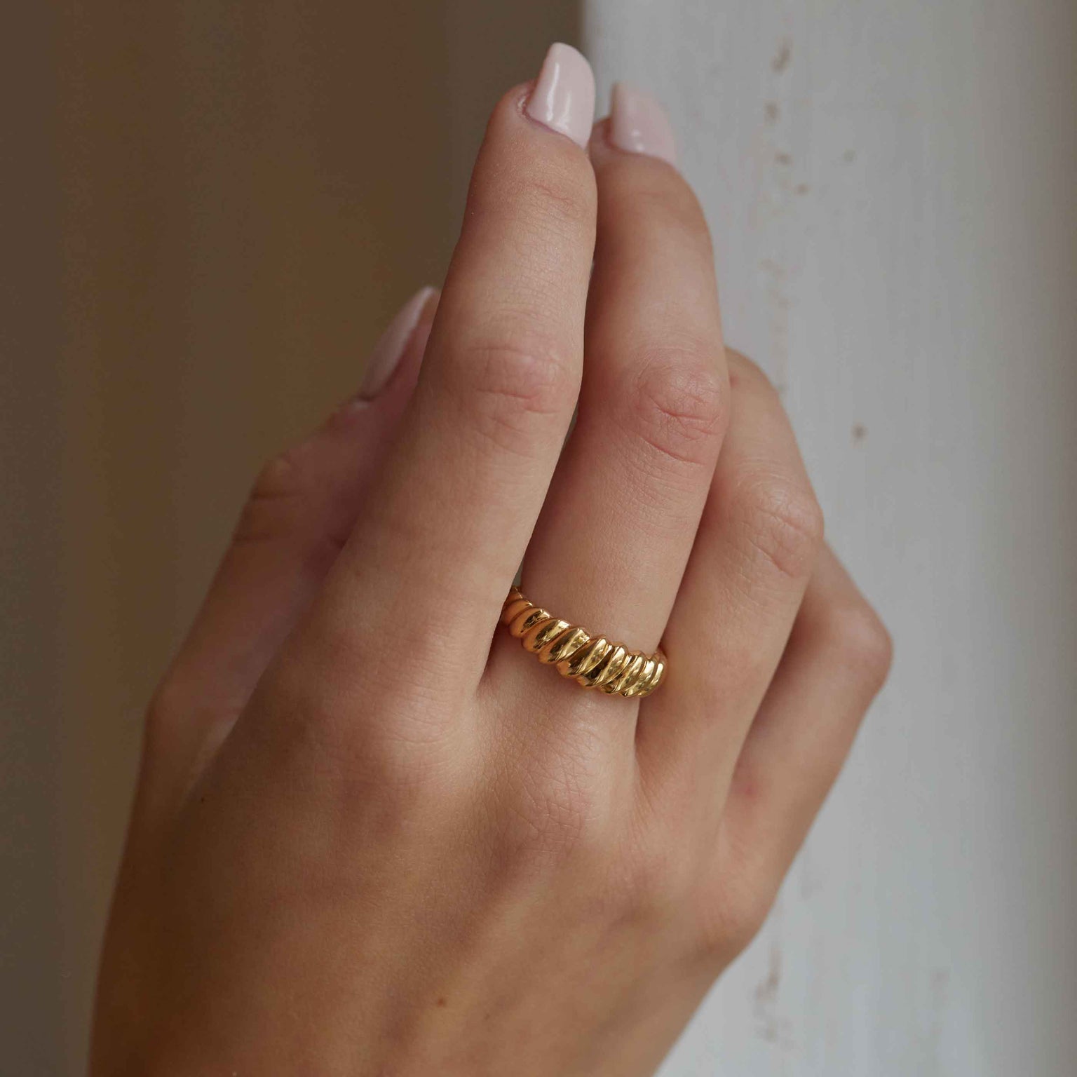 Rope Dome Ring in Gold worn